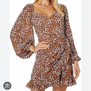 Lilly Pulitzer Lila Leopard Print Bishop Sleeved Chiffon Faux Wrap Dress